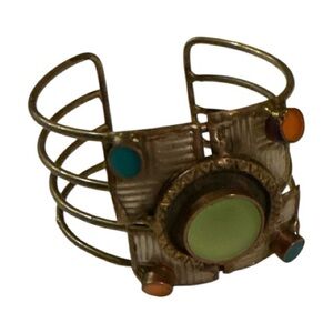 Vintage Cage Cuff Bracelet in Green, Teal & Orange
